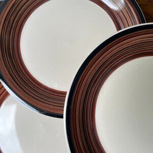 Mulberry Home Collection by Genmert Inc 4 Stoneware Dinner Plates Brown Striped